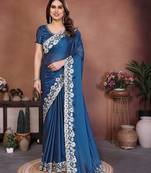Blue silk blend embroidery saree whit blouse