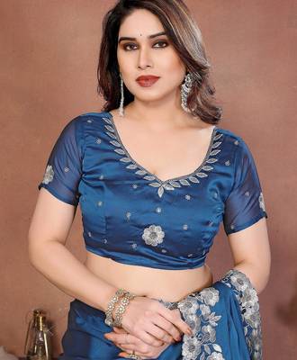 Blue silk blend embroidery saree whit blouse 4