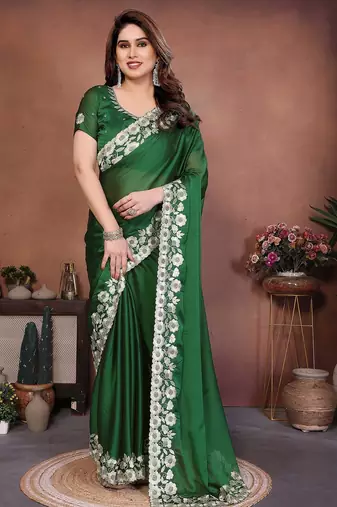 Green silk blend embroidery saree whit blouse