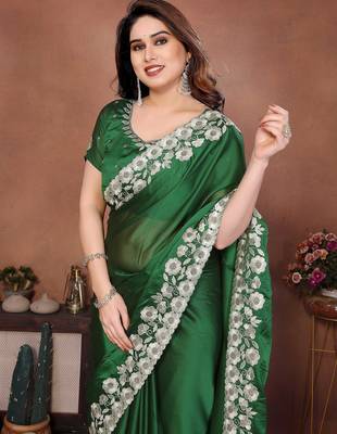 Green silk blend embroidery saree whit blouse 2