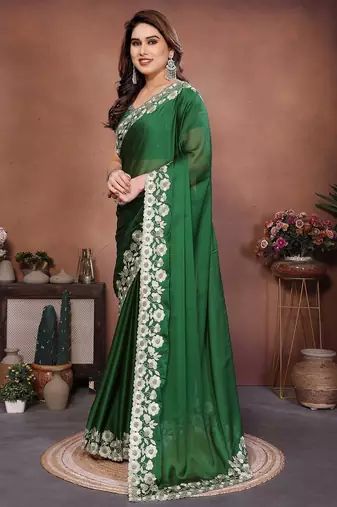 Green silk blend embroidery saree whit blouse