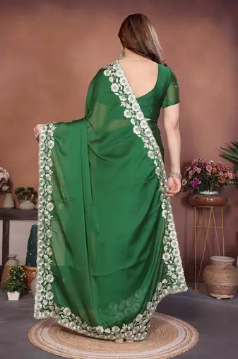 Green silk blend embroidery saree whit blouse