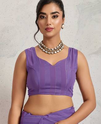 Purple georgette embroidery work lace border solid saree whit blouse 2
