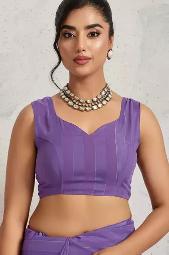 Purple georgette embroidery work lace border solid saree whit blouse