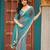 Teal chiffon embroidery work lace border solid saree whit blouse