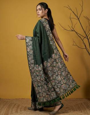 Green silk blend printed woven design saree whit blouse 5