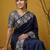 Navy blue silk blend printed woven design saree whit blouse
