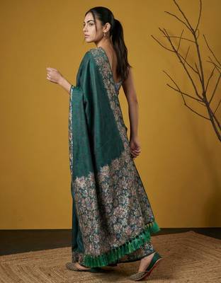 Teal silk blend printed woven design saree whit blouse 5