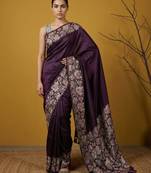 Purple silk blend printed woven design saree whit blouse