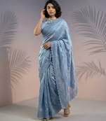 Blue silk blend printed woven design saree whit blouse