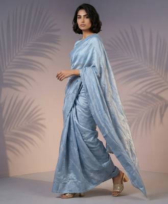 Blue silk blend printed woven design saree whit blouse 3
