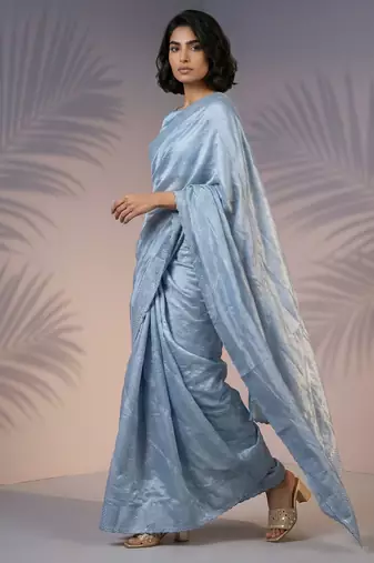 Blue silk blend printed woven design saree whit blouse