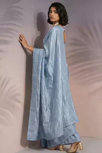 Blue silk blend printed woven design saree whit blouse