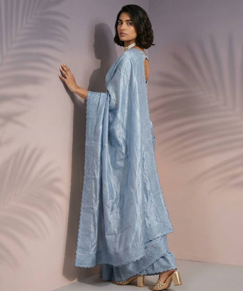 Blue silk blend printed woven design saree whit blouse