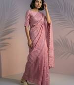 Pink silk blend printed woven design saree whit blouse