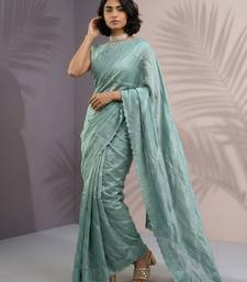 Light green silk blend printed woven design saree whit blouse