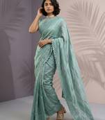 Light green silk blend printed woven design saree whit blouse