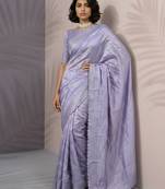 Lavender silk blend printed woven design saree whit blouse