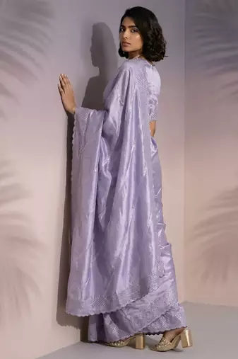 Lavender silk blend printed woven design saree whit blouse