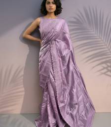 Lilac silk blend printed woven design saree whit blouse