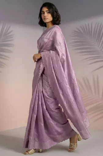 Lilac silk blend printed woven design saree whit blouse
