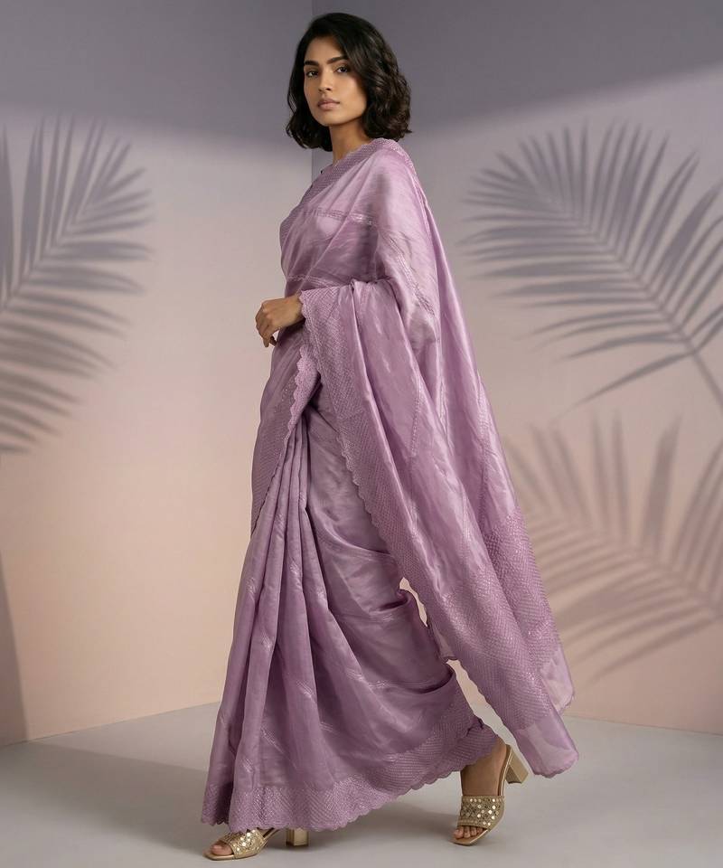 Lilac silk blend printed woven design saree whit blouse