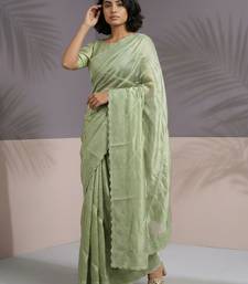 Green silk blend printed woven design saree whit blouse
