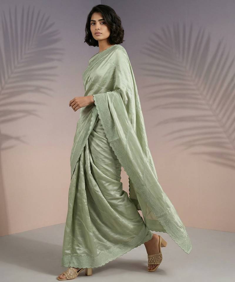 Green silk blend printed woven design saree whit blouse