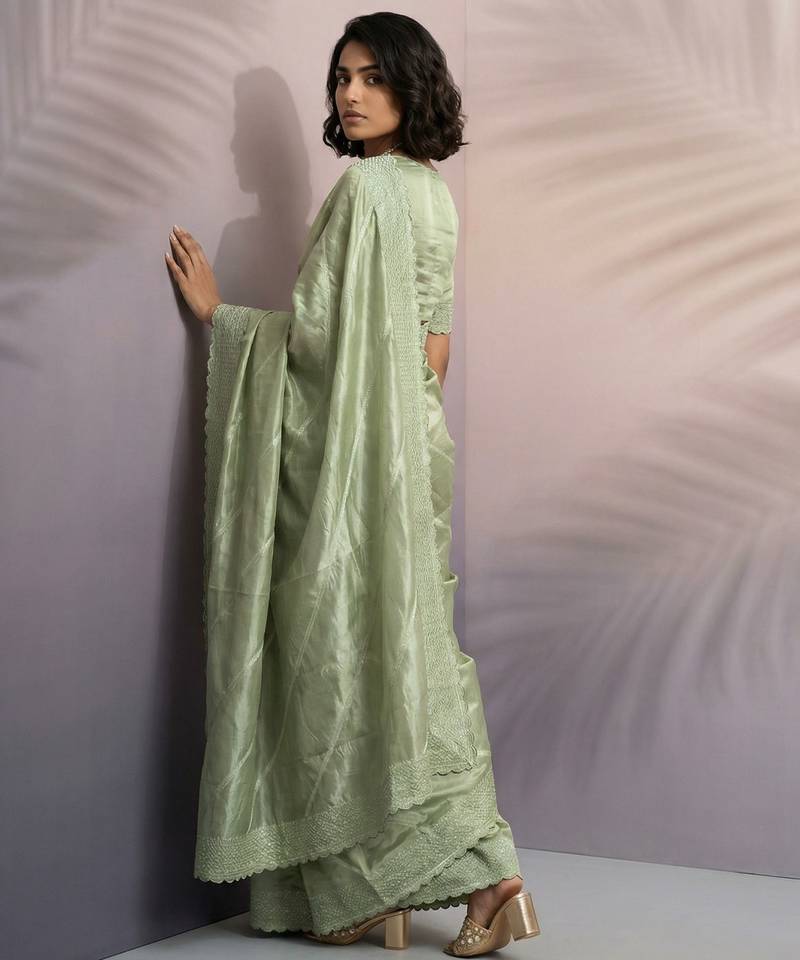 Green silk blend printed woven design saree whit blouse