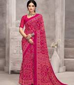 Pink chiffon bandhani geometric printed saree with blouse 