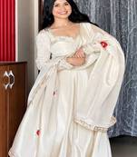 Pure white festive embroidered anarkali dress with contrast motif dupatta