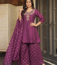 Women's Beautiful Embroidery Work Silk Fabric Straight Kurta Sharara and Dupatta Set