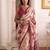 silk blend floral digital printed saree for women with contrast printed pallu