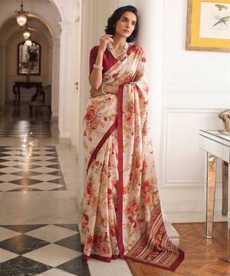 silk blend floral digital printed saree for women with contrast printed pallu 1