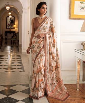 silk blend floral digital printed saree for women with contrast printed pallu 1