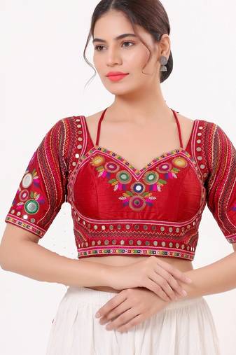 Red italian silk real mirror mumtaz cut blouse