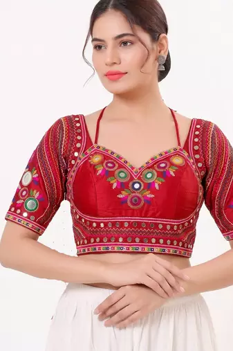 Red italian silk real mirror mumtaz cut blouse