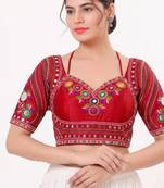 Red italian silk real mirror mumtaz cut blouse