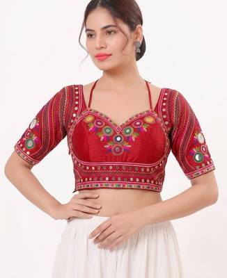 Red italian silk real mirror mumtaz cut blouse 2