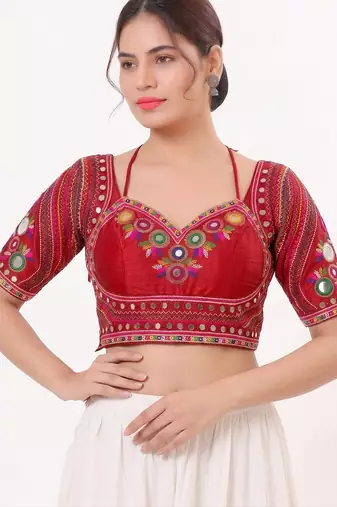 Red italian silk real mirror mumtaz cut blouse