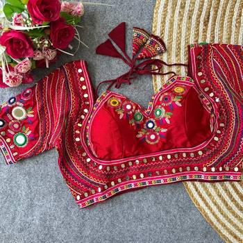 Red italian silk real mirror mumtaz cut blouse 3