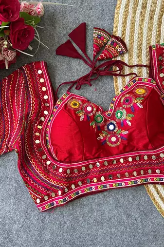 Red italian silk real mirror mumtaz cut blouse