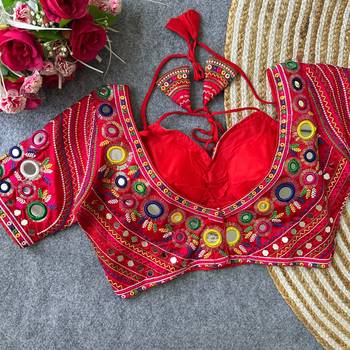 Red italian silk real mirror mumtaz cut blouse 4