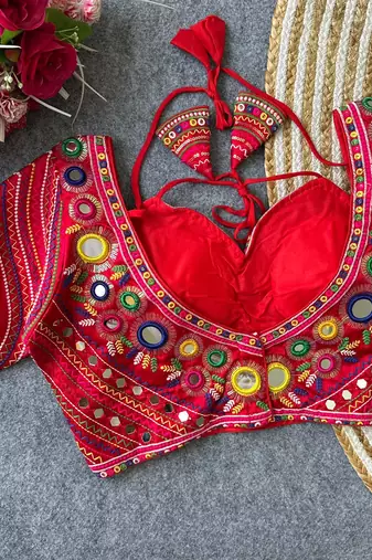 Red italian silk real mirror mumtaz cut blouse