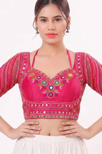 Pink italian silk real mirror mumtaz cut blouse