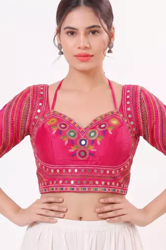 Pink italian silk real mirror mumtaz cut blouse