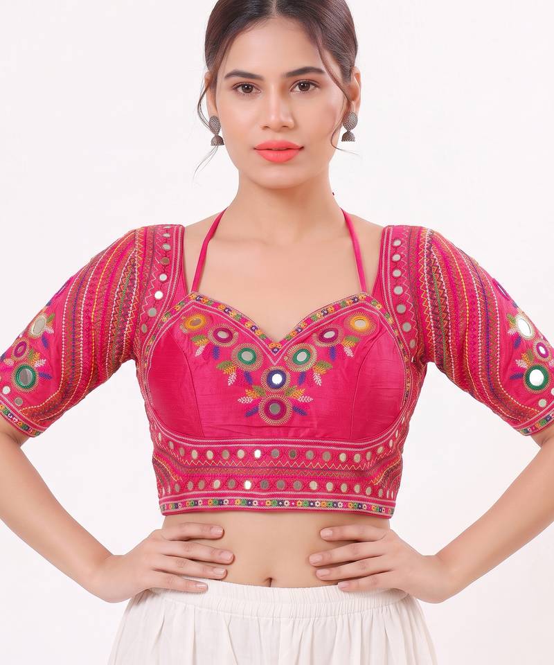 Pink italian silk real mirror mumtaz cut blouse