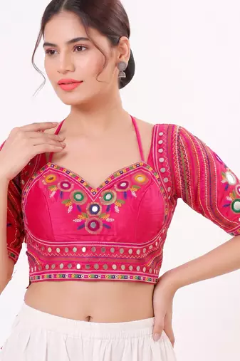 Pink italian silk real mirror mumtaz cut blouse