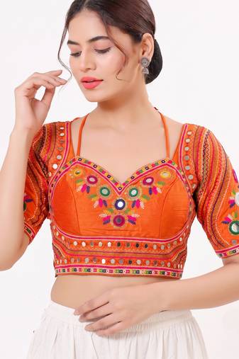 Orange italian silk real mirror mumtaz cut blouse