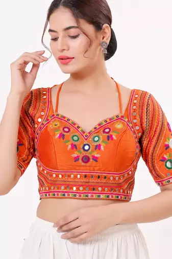 Orange italian silk real mirror mumtaz cut blouse